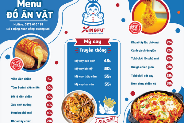 Menu của XingFu vô cùng đa dạng