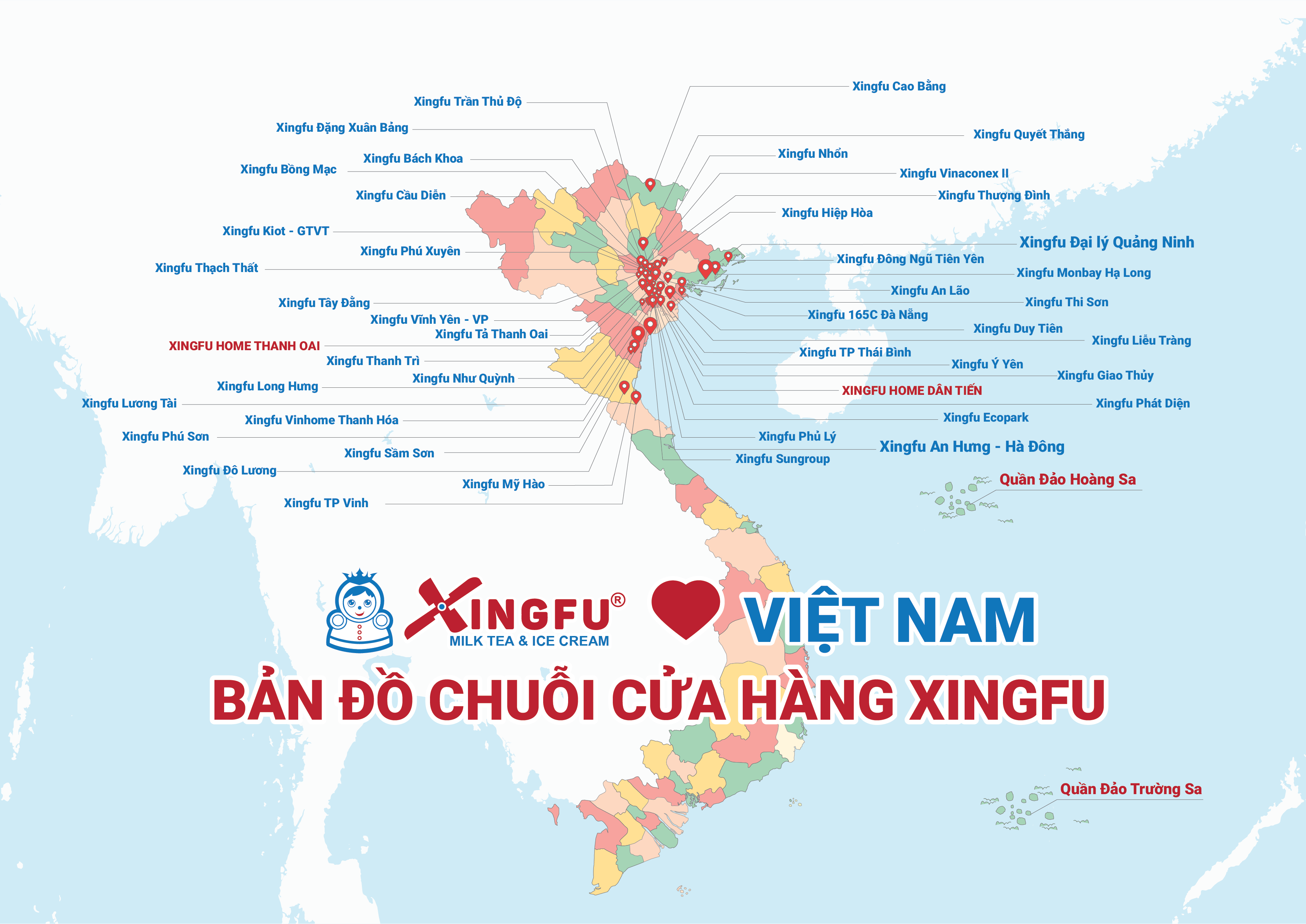 Bản đồ chuỗi các cửa hàng Xingfu Việt Nam